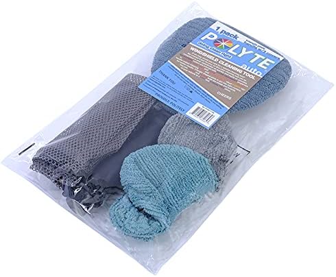 Polyte Pivoting Windshield Glass Cleaning Tool Extendable Aluminum Handle w/3 Premium Microfiber Covers, Spray Bottle, Mesh Bag, Triangle Shaped Plate