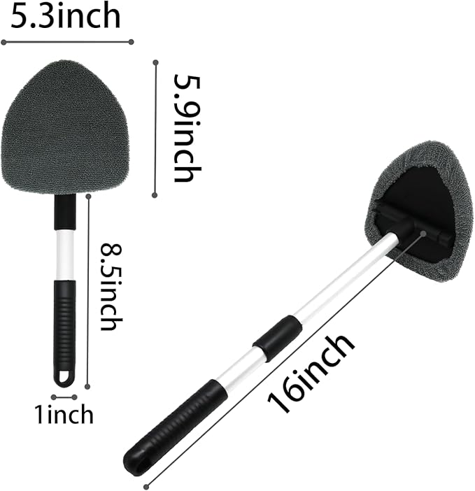 Windshield Cleaning Tool,180° Rotatable with 4 Reusable Microfiber Cloths Extendable Handle Auto Inside Glass Wiper Kit