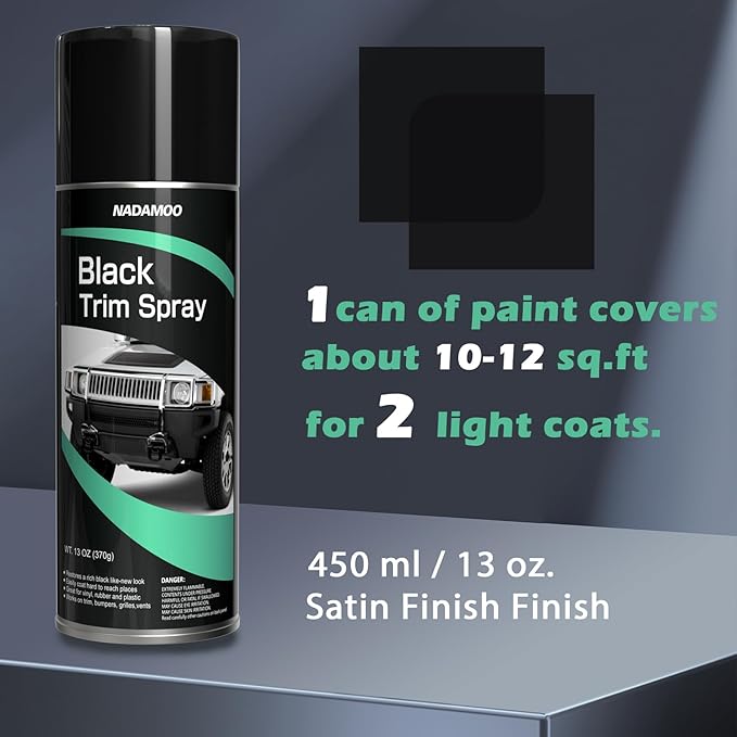 NADAMOO Automotive Black Trim Spray Paint, 4 Cans, Instantly Revives Color for Car Plastic Vinyl Rubber, Vehicle Exterior and Interior Plastic and Trim Restorer Aerosol Paint Can, Satin Finish