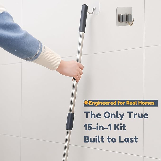 15-in-1 Electric Scrub Brush Cordless, Power Scrubber for Bathroom Tile Grout Cleaning, Waterproof Cleaning Brush with Extension Handle, 3 Speed Electric Cleaning Tools - Malphy