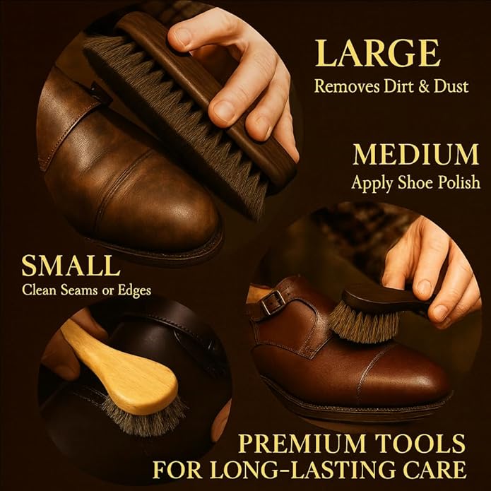 16-in-1 Shoe Polish Kit – Black/Brown/Neutral Shoe Wax, Saddle Soap & Mink Oil (5×2.1oz) – 3 Horsehair Brushes – Leather Shoe Shine & Care Kit in Luxury Leather Bag – Gift for Men & Women
