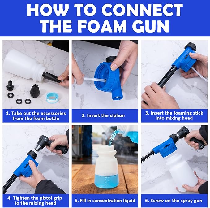 AUTODECO Car Wash Detailing Kit Cleaning Kits with Foam Gun Sprayer, Car Wash Brush and Large Wash Mitt Duster for Car Interior and Exterior Cleaning (Blue)