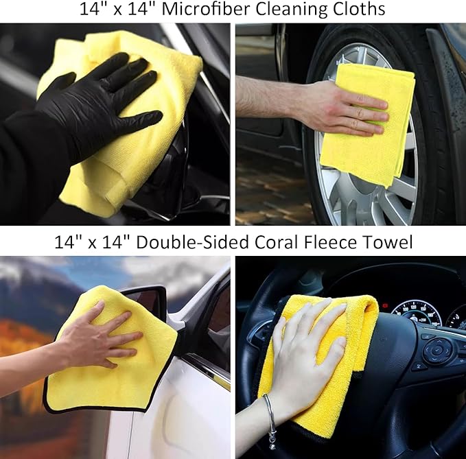 10Pcs Car Wash Detailing Kit Cleaning Kits,with Collapsible Bucket Wash Mitt Sponge Terry Towels Wheel Brush Window Scraper Coral Velvet Towel, Car Cleaning Tools Kit for Interior, Exterior, Wheels