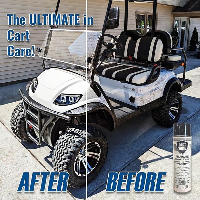 Club Clean Cart Shine, Golf Cart Body Windshield Cleaner Plus Polisher - Hard Water Shield, Removes Hard Water Stains - Battery Acid Shield, Grease Spray, Lubricates & Rust Proofs - Trim & Tire Shield