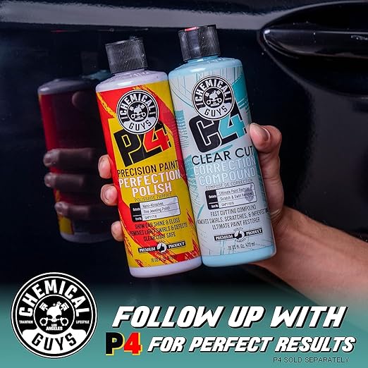 Chemical Guys C4 Clear Cut Correction Compound - Professional Paint Correction Polish for Cars, Trucks, SUVs, and RVs - Swirl, Hologram and Scratch Remover for a Smooth, Glossy Finish, 16 fl oz