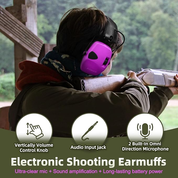 ZOHAN EM054 Electronic Shooting Ear Protection with Gel Ear Pads, Slim Active Noise Reduction Earmuffs with 4X Sound Amplification for Gun Range