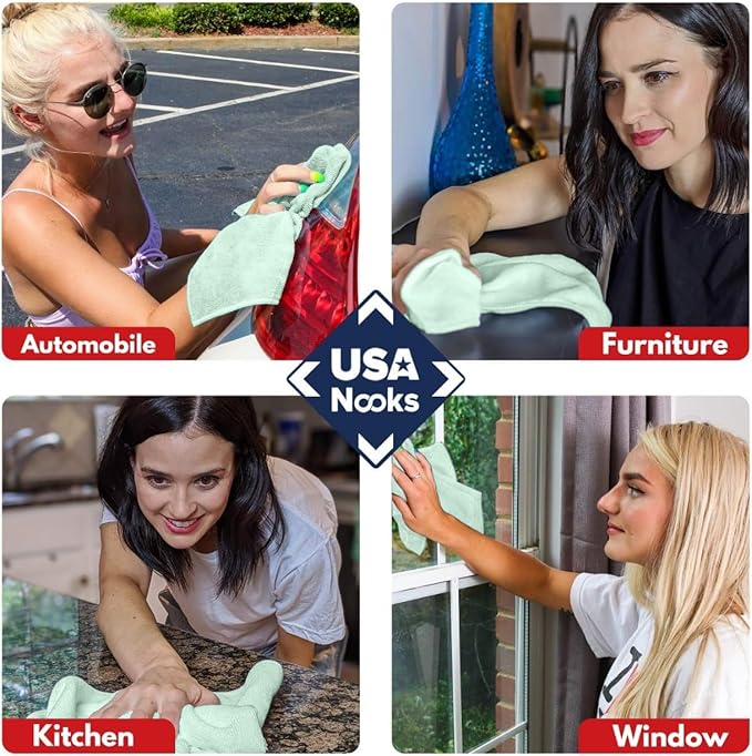 USANOOKS Microfiber Cleaning Cloth - Sea Green - 50Pcs (12.5x12.5 inch) High Performance - 1200 Washes, Ultra Absorbent Car Towel Traps Grime & Liquid for Streak-Free Mirror Shine - car Washing Cloth