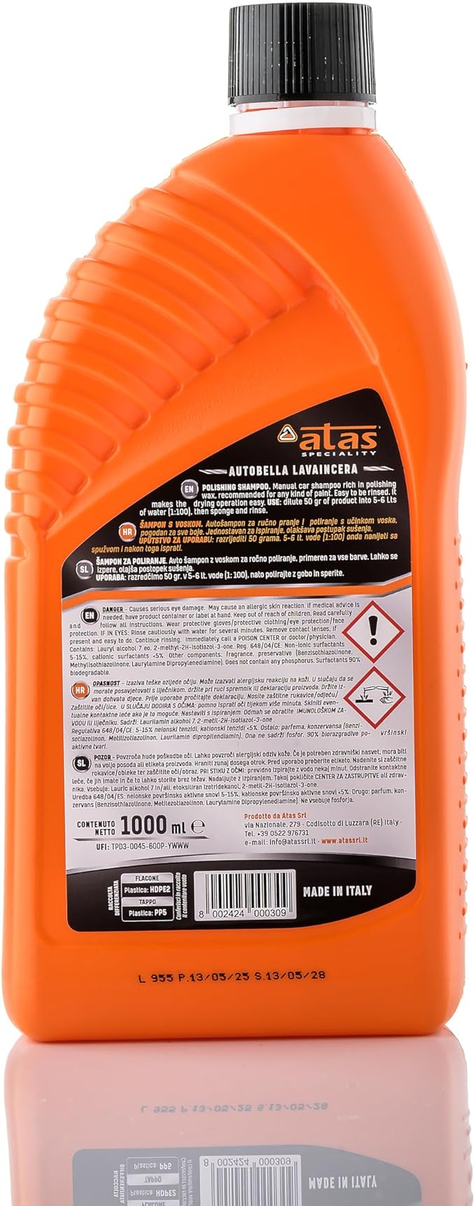 AUTOBELLA Wash & Wax Car Shampoo (33.8 fl oz) – 100:1 Concentrated Foaming Car Wash Soap with Polish, Neutral pH Car Cleaner, Made in Italy