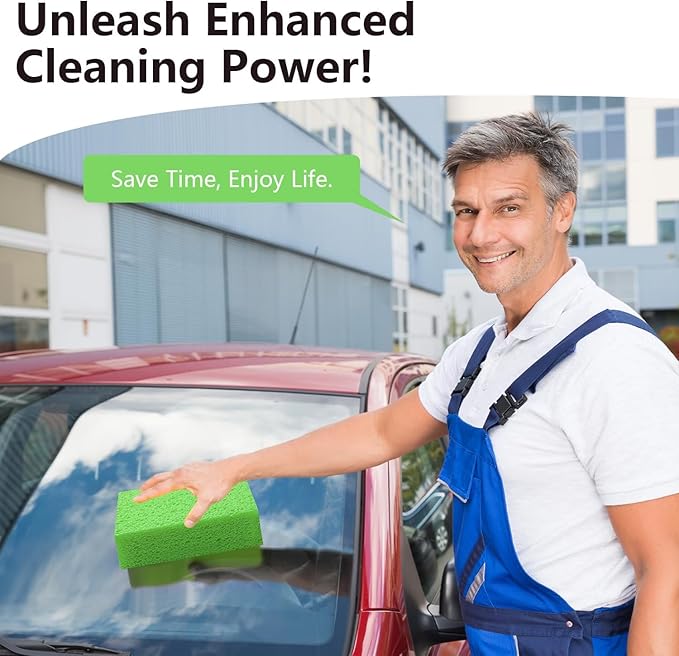 Windshield Cleaner Tool - Car Interior&Exterior Window Cleaning Kit with Extendable Handle & 4 Microfiber Pads and Thick Large Wash Sponge, Auto Glass Wiper Brush Kit for Cars Home (7pcs, Green)