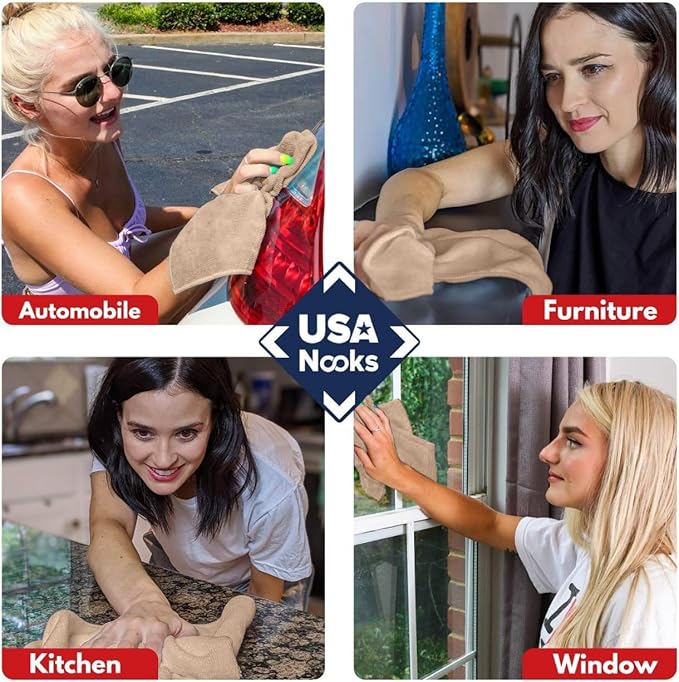 USANOOKS Microfiber Cleaning Cloth - Beige - 24Pcs (12.5x12.5 inch) High Performance - 1200 Washes, Ultra Absorbent Car Towel Traps Grime & Liquid for Streak-Free Mirror Shine - car Washing Cloth