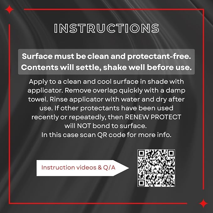 RENEW PROTECT - GLOZ - Real Restoration & True Protection, Dry-Seal Protectant for Tire & Trim, Mid- High Shine, Mats - RV- Motorcycle-Safe, Acrylic Ceramic-Hybrid Protectant, Wash-Proof, 5 min 16oz