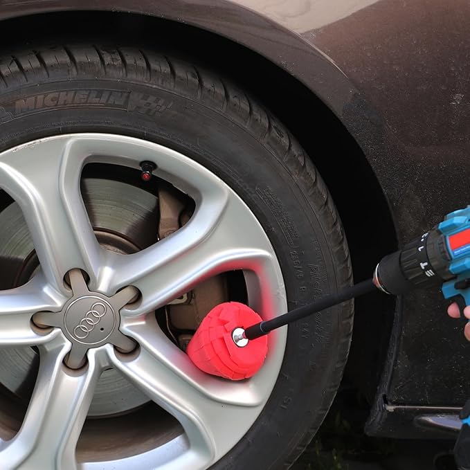 SPTA Metal Polishing Tool, Auto Cone Metal Polish Buffing Polishing Ball, Drill Buffing Sponge Pads Buffing Wheel for Drill Foam, Sponge Buffing for Automotive Car Wheel Hub Care