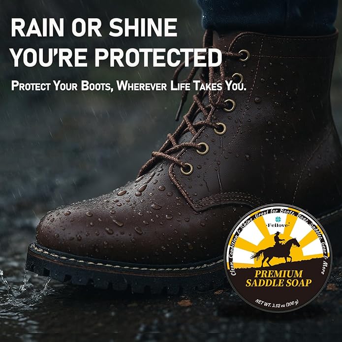 Saddle Soap for Leather – All-Natural 3-in-1 Leather Cleaner & Conditioner Kit with Horsehair Brush & Cloth – For Boots, Bags, Saddles, Car Interiors, Shoes 3.52oz