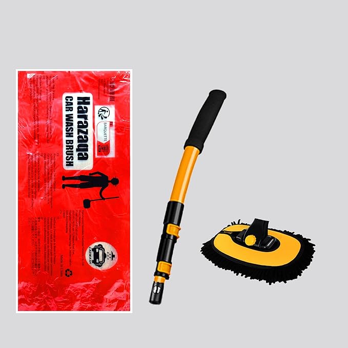 15° Curved Car Cleaning Brush with Telescopic Handle 43" Aluminum Alloy Long Rod Wash Mop For Washing Caravan Van Truck Boat RV Roof Soft Chenille Head Duster Clean Product Not Hurt Paint Scratch Free