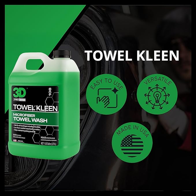 3D Towel Kleen Concentrated Microfiber Detergent - Deep Cleans, Restores & Maintains Car Wash Towel Life - Low Foam, No Residue Premium Laundry Soap 1 Gallon