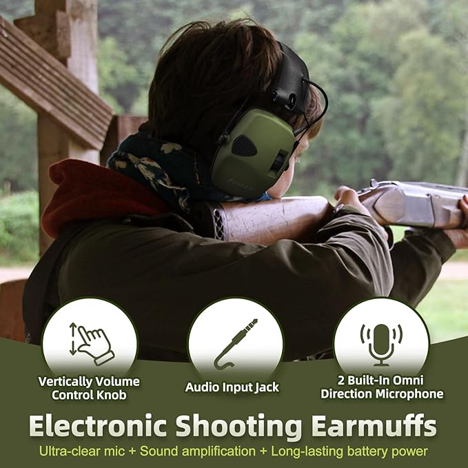 ZOHAN EM054 Electronic Shooting Ear Protection with 4X Sound Amplification 2 Pack,Slim Active Noise Reduction Earmuffs for Gun Range