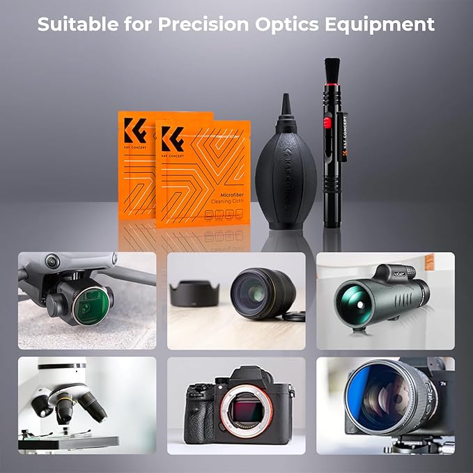 K&F CONCEPT 9-in-1 Camera Lens Cleaning Kit for DSLR Camera Lens Filter Cell Phones with Air Blowing, Vacuum Cleaning Cloth*6, 15ml Cleaning Cloths Liquid, Lens Cleaning Pen