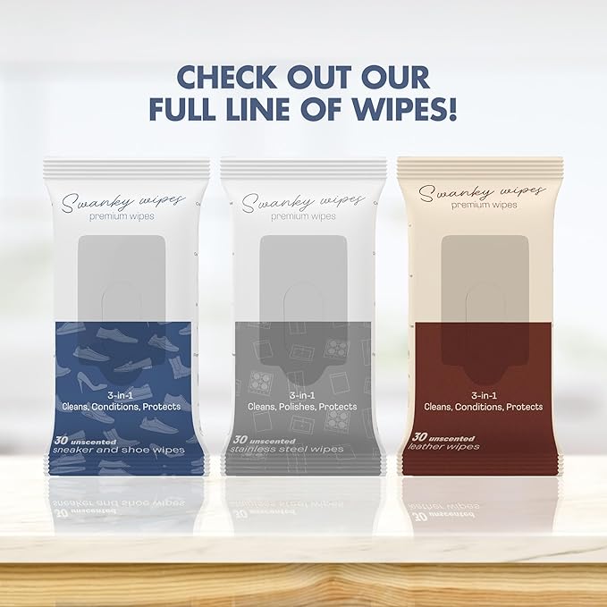 Swanky Leather Wipes - Leather Cleaner and Conditioner for Purses, Shoes, Furniture Polish & Car Seats, Prevents Fading & Cracking, Restores Softness & Shine - Soft Wipes, 30 Count