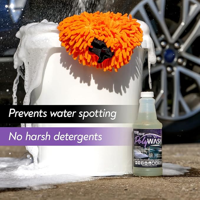 TopCoat PolyWash Concentrated, PH-Neutral Car Wash Soap, Leaves a Hydrophobic Barrier and Prevents Water Spots, Use as Foam Cannon Soap, 16 oz Car Soap Bottle