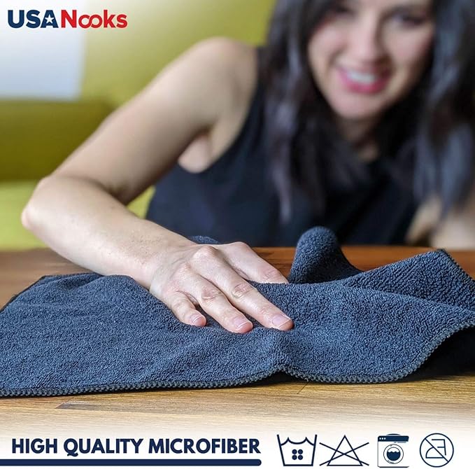 USANOOKS Microfiber Cleaning Cloth Grey - 12 Pcs (12.5"x12.5") - High Performance - 1200 Washes, Ultra Absorbent Microfiber Towel Weave Grime & Liquid for Streak-Free Mirror Shine - Car Washing Cloth
