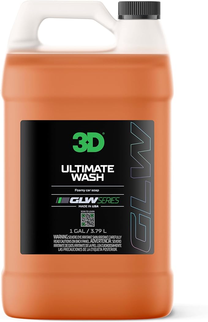 3D GLW Series Ultimate Wash pH Neutral Car Wash Soap with Ultra Foam Scratch-Free, High-Foaming Shampoo for Paint Protection Safe for All Finishes - 1 Gallon