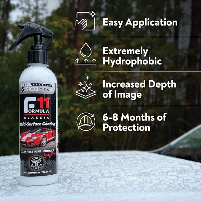 TopCoat F11 Polish & Sealer for Cars, Bikes and More – Water-Based Alternative to Ceramic Wax - 8 oz F11 Kit with Travel Bottle and 2 Microfiber Towels