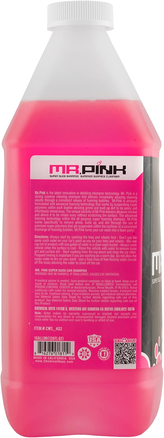 Chemical Guys Mr. Pink Car Wash Soap - 128 oz Super Suds Foaming Car Wash Soap for Cannon, Blaster, or Bucket Washing - pH Balanced, Safe on Wax, Sealant, Ceramic, and Clear Coat Finishes
