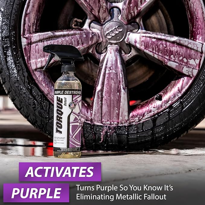 Torque Detail Purple Destroyer 16oz - Car Detailing & Wheel Cleaner Spray, Eliminate Brake Dust, Remove Iron From Rims & Wheels | Professional Strength Formula, Works On Chrome, Aluminum, Alloy & More