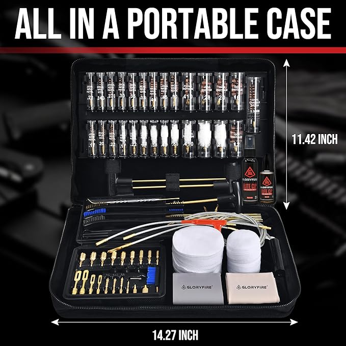 GLORYFIRE Gun Cleaning Kit Handgun Shotgun Pistol Cleaning Kit for All Guns with High-end Brass Brushes, Mops, Jags, Reinforced, Lengthened Rods and Gun Cleaning Snake&Ropes