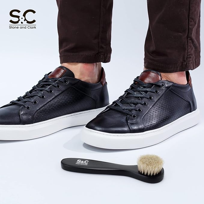 Premium Shoe Polish Brush Set - Horse Hair Brushes, Shoe Polish Applicator for Leather Footwear - Shoe Brushes for Cream & Polish - Made of White Horse Hair & Lotus Wood Handle