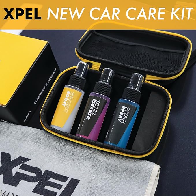 XPEL 3-Pack New Car Care Kit – Ceramic & Waterless Detailing for Paint, PPF & Glass | Ceramic Boost, Waterless Detail Spray, Streak-Free Glass Cleaner & Premium Microfiber Towel in Branded Case