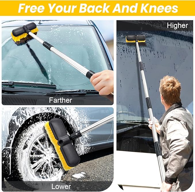 65" Car Wash Brush with Extension Pole, Car Wash 10” Dip Soft Brush, No Scratch Car Cleaning Brush Supplies for RV Boat Truck SUV, House Siding, Snow, Floors