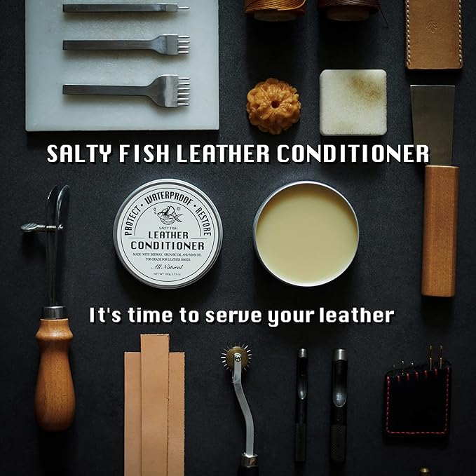 SALTY FISH All-Natural Leather Conditioner and Cleaner,Made with Mink Oil Beeswax,Protect Soften Waterproof Leather Furniture,Car Seats,Shoes,Boots,Bags (7.5 Oz)