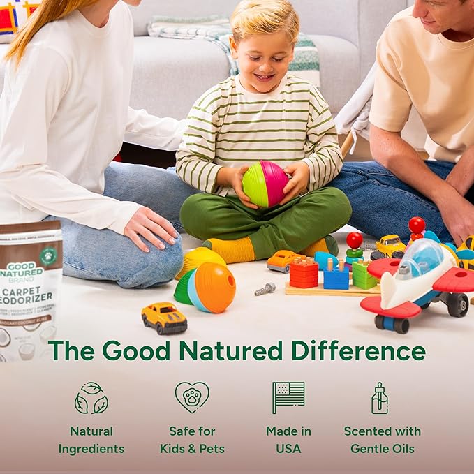 Good Natured Brand | Carpet Deodorizer & Freshener Powder | 31 oz Pet Odor Eliminator for Strong Odor & Pet Urine | Fresh Natural Mahogany Coconut Bliss Scent | Safe for Homes with Pets