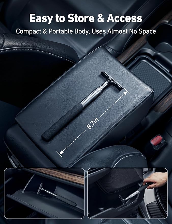 AstroAI Car Windshield Cleaner Tool, Window Cleaning Kit with 39in Car Mirror Squeegee, 4 Reusable Microfiber Pads and Extendable Handle, Gray