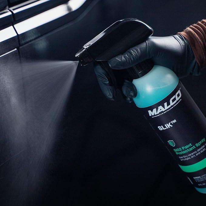 Malco SLIK SiO2 Paint Protection Spray with Microfiber Towel – Rejuvenates and Protects Vehicle Exterior Finishes/Shine, Protect, and Beautify Your Vehicle/Deep Shine on All Surfaces / 16oz (264016)