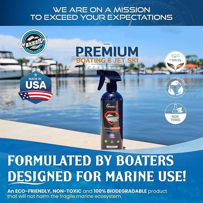 WavesRx High-Performance Ceramic Spray Coating for Boats & Jet Skis (AquaShield+) | Marine Grade SiO2 Sealant Protects from Salt, Contaminants & UV Damage | Fast Wax Silicon Dioxide Hydrophobic Polish