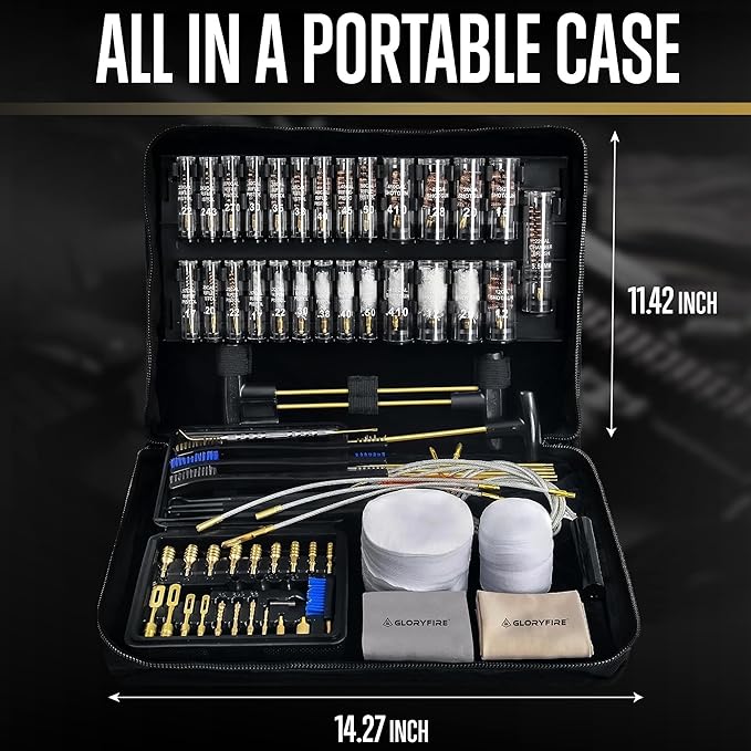 GLORYFIRE Gun Cleaning Kit Handgun Shotgun Pistol Cleaning Kit for All Guns with High-end Brass Brushes, Mops, Jags, Reinforced, Lengthened Rods and Gun Cleaning Snake&Ropes