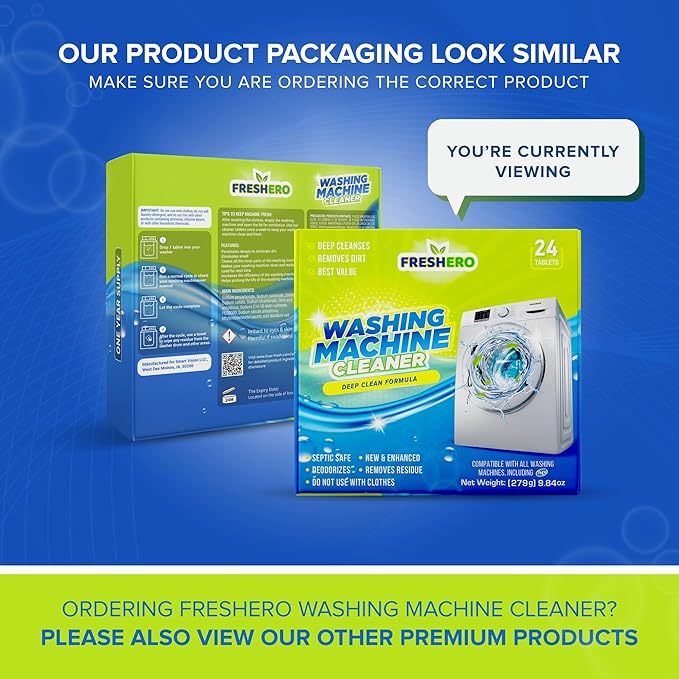 Washing Machine Cleaner Tablets – 24-Pack Deep Cleaning for Front Loader, Top Load & HE Washers – Helps Remove Odor-Causing Residues, Pet Hair & Hard Water Buildup – Septic Safe