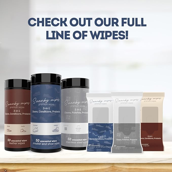 Swanky Leather Wipes - Leather Cleaner and Conditioner for Purses, Shoes, Furniture Polish & Car Seats, Prevents Fading & Cracking, Restores Softness & Shine - Canister, 400 Count