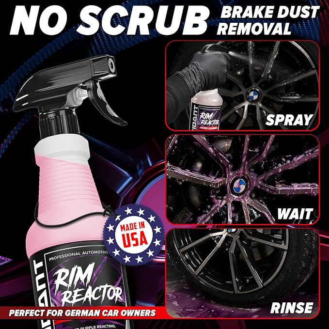 Rim Reactor Wheel Cleaner Spray – Gel Concentrated Formula – Removes Brake Dust, Grime & Dirt – Non-Acid, pH Neutral – Safe for Alloy, Aluminum, Chrome & Black Wheels – Rim Care Solution – Gallon