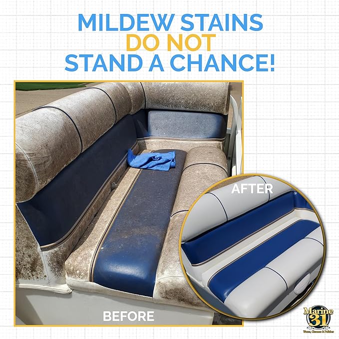 Marine 31 Mildew Stain Remover Gel Cleaner Kit | Removes Stains from Boats, Homes, Patios, Bathrooms, & Showers | Includes Interior Scrub Brush & Microfiber Towels | M31-375KITGEL-1 | 20oz