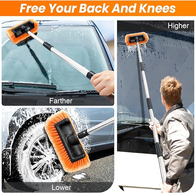 65" Five-Sided Car Wash Brush with Extension Pole, Car Wash 12" Dip Soft Five-Sided Brush, No Scratch Car Cleaning Brush Supplies for RV Boat Truck SUV, House Siding, Snow