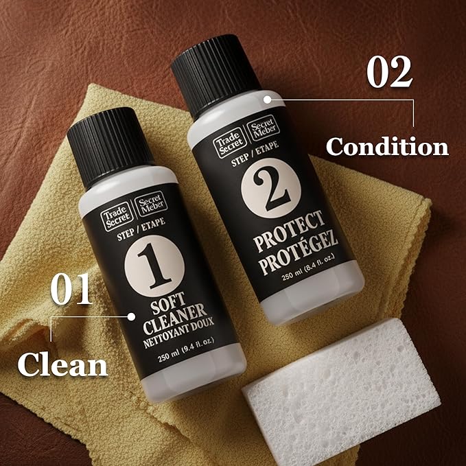 Leather Care System - Solvent-free Cleaner (8 oz / 250 Ml), Biodegradable Protector Cream (8 oz / 250 Ml) Including Cloth and Sponge Great for Type a and P Leather
