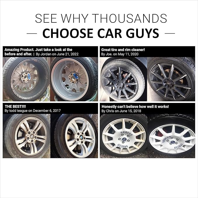 CAR GUYS Wheel Cleaner | Effective Rim and Tire Cleaner | Safe & Versatile Brake Dust Remover for Alloy, Chrome, Aluminum Rims, White Wall Tires, and More! | 18 Oz