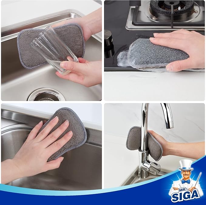 MR.SIGA Dual-Sided Scrub Sponges, Long lasting, Reusable Dishwashing Sponges for Kitchen, 6 Pack