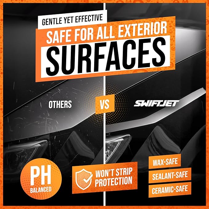 SwiftJet Orange Foam Car Wash Soap – pH Balanced Super Soapy Shampoo & Surface Cleaner – Thick Foaming Suds for Cars, Trucks, SUVs & Boats – Streak-Free Shine, Safe on Wax & Sealant (64 FL OZ)