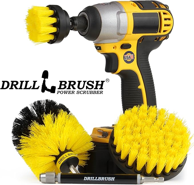 Medium Stiffness Power Scrubber Brush Set with Extension - Bathroom Scrubber Brushes - Scrub Brushes for Shower - Drill Scrub Brush Attachment - Tub Cleaner - Shower Door - Bathroom Mirror