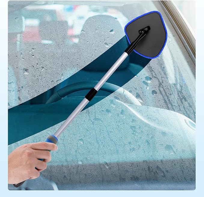 XINDELL Windshield Cleaner Tool, Car Interior Glass Cleaning Kit with 360° Rotating Head and Extendable Handle, Reusable Microfiber Pads, Auto Detailing Windshield Cleaning Tool for Cars Trucks - Blue