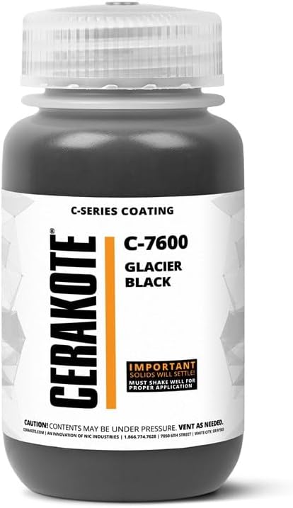 Cerakote® C‑Series Air‑Cure Glacier Black – 4 oz (C‑7600T) – No Oven or Catalyst, PFAS‑Free, UV‑Stable Ceramic Coating with High Chemical Resistance for Metals & Polymers (Satin Finish)
